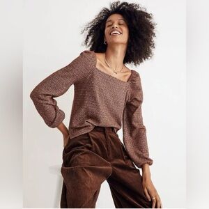 Madewell Jacquard Puff-Sleeve Crop Top in Dark Merlot